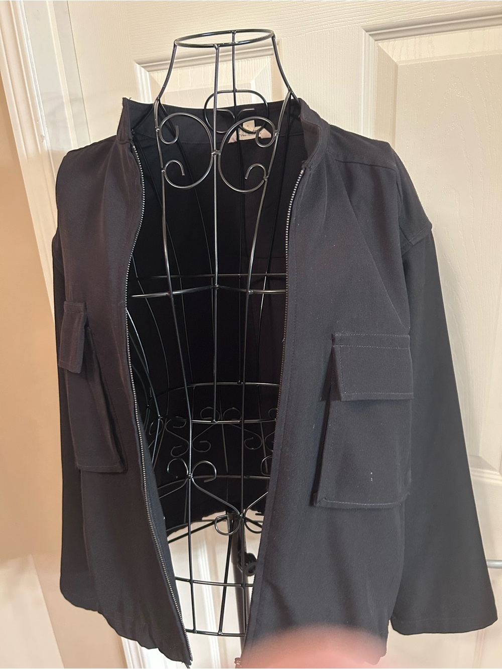 Max Studio Black Bomber Jacket with Flap Pockets